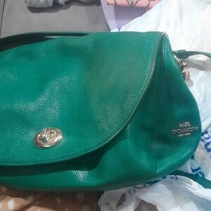 Coach Emerald Green Pebbled Leather Shoulder Bag